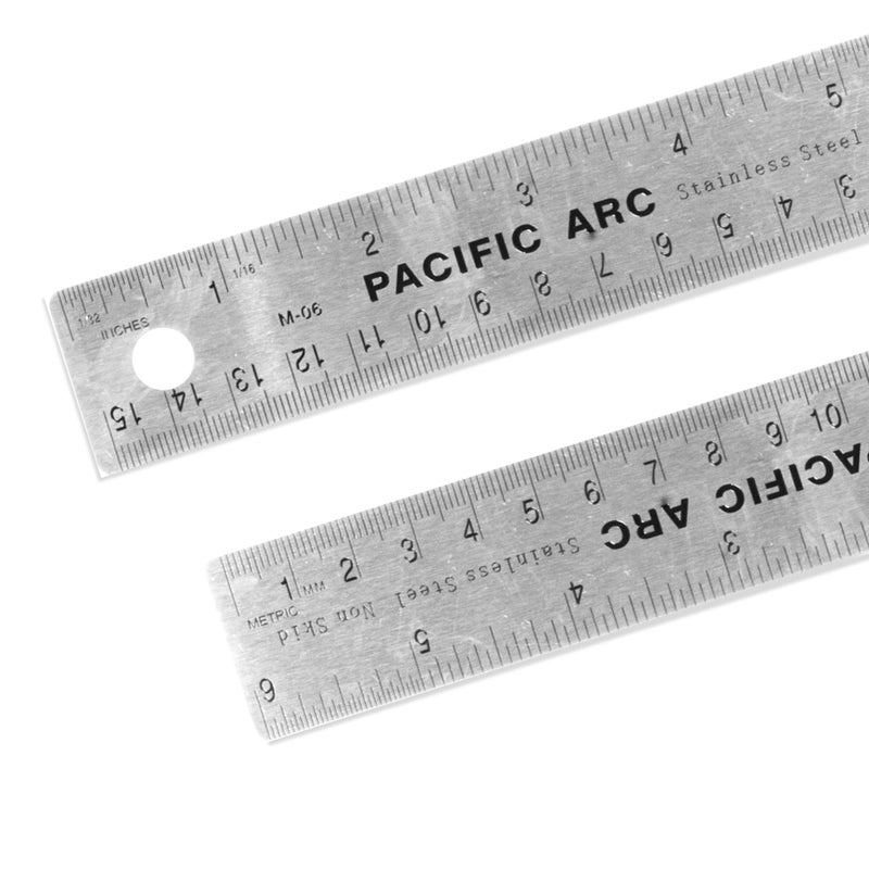 Pacific Arc Stainless Steel 6 Inch Metal Ruler Non-Slip Cork Back, with Inch and Metric Graduations - Image 1